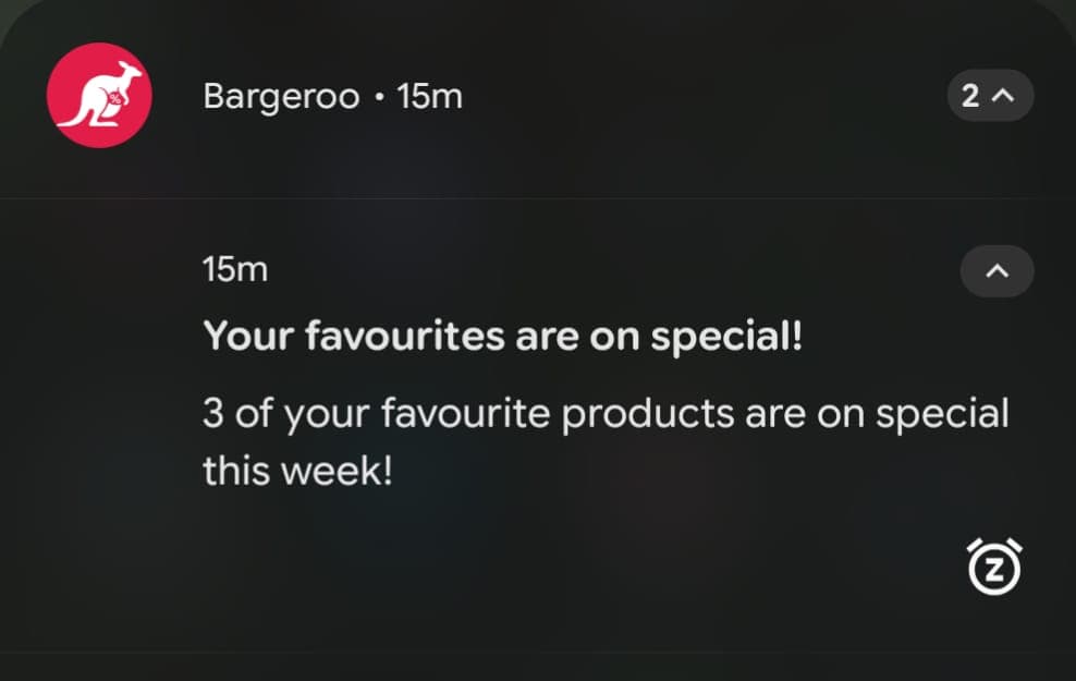 Bargeroo notification: Your favourites are on special!